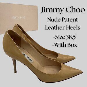 Jimmy Choo Black Patent Leather Heels Size 38.5 with Box